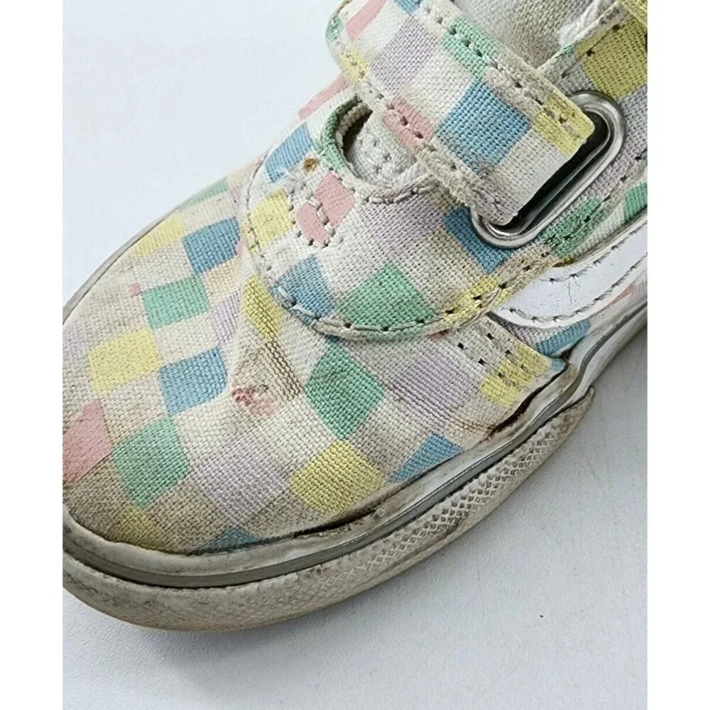 Vans Hi Top Skate Sneaker Shoes Hook & Loop Straps Pastel Check Toddler‎ Size 8